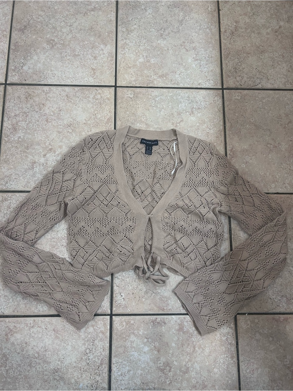 Taupe Knit Tie-Front Cropped Sweater